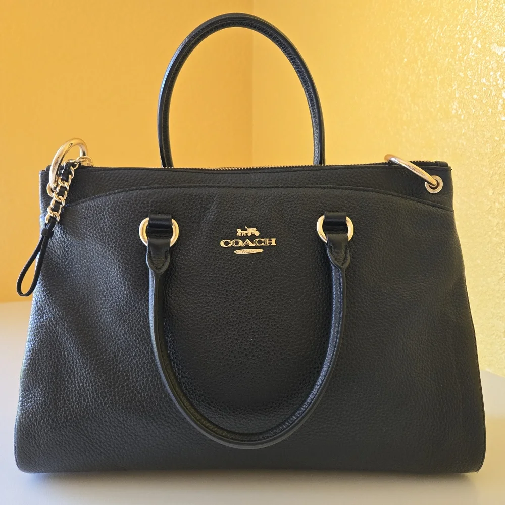 Coach F77884 Mia Pebbled Black Leather Convertible Satchel Top Handle Handbag - Picture 6 of 16